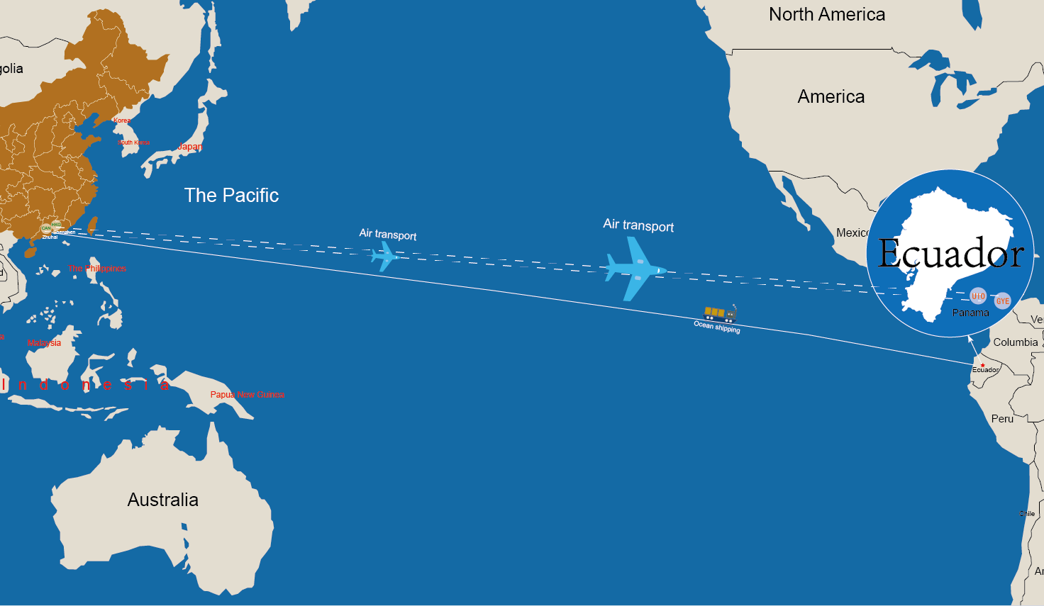 أربع طرق لوجستية من الصين إلى الإكوادور